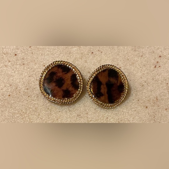 Jewelry - Leopard Print Gold-Tone Stud Earrings